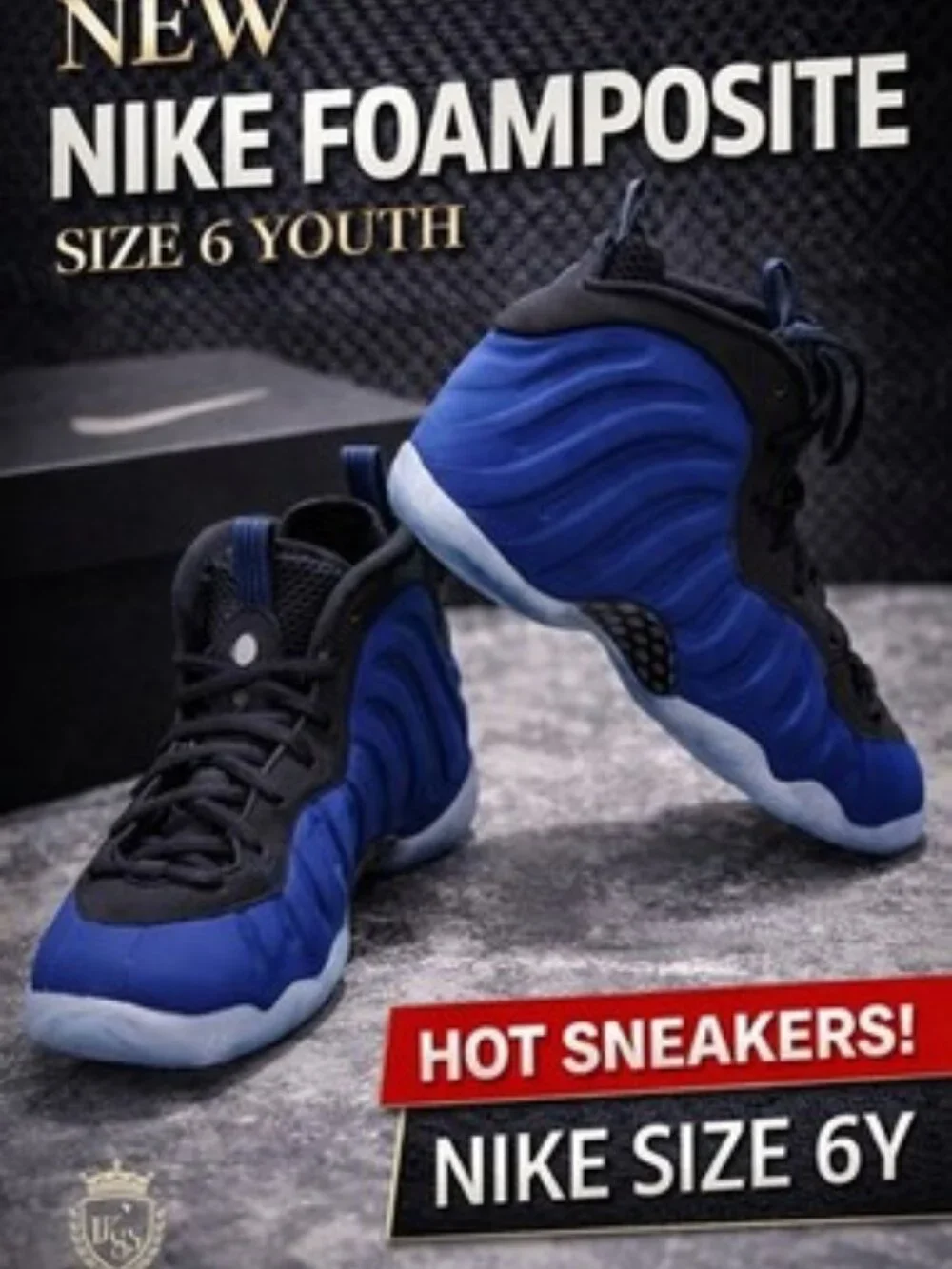 Nike Air Foamposite Youth Size 6Y Royal Blue Black Icy Sole New